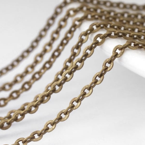 Vente en gros de 5 mètres 1mm/1,5 mm/2 mm/2,8 mm Antique Bronze plat O de la chaîne en laiton, collier chaîne, chaîne en laiton, bijoux chaine, pendentif chaîne, 1
