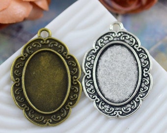 10pcs 18x25mm Cameo Setting Blank Pendant Trays, Cabochon Setting, Bezel Setting, Pendant Setting, Oval Cabochon Pendant Base, HJ2399-2400