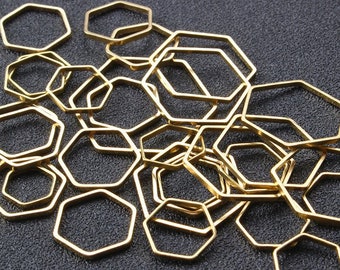 100pcs  Raw Brass Hollow Hexagon Pendants Charms, Raw Brass Earring  Findings, Brass Wire Frame, Geometric Findings, Jewelry Supplies, 121