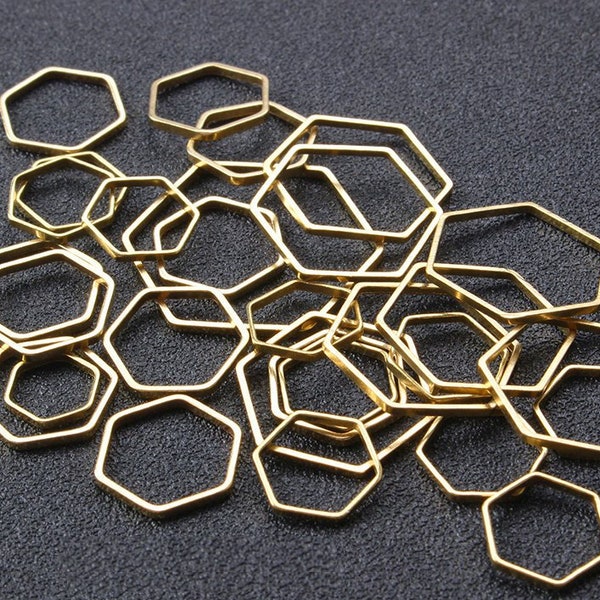 100pcs  Raw Brass Hollow Hexagon Pendants Charms, Raw Brass Earring  Findings, Brass Wire Frame, Geometric Findings, Jewelry Supplies, 121
