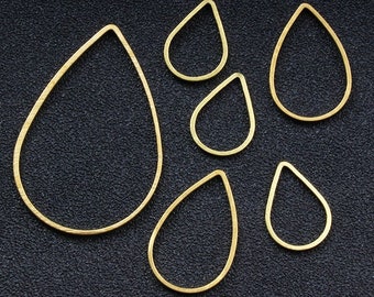 100pcs  Raw Brass Hollow Teardrop Pendants Charms, Raw Brass Earring  Findings, Brass Wire Frame, Geometric Findings, Jewelry Supplies, 132