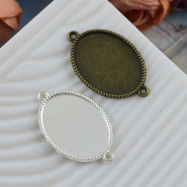 20pcs 18x25mm Impostazione Cameo Vassoi per ciondolo vuoti, Impostazione Cabochon, Impostazione della lunetta, Impostazione del ciondolo, Oval Cabochon Pendant Base, HJ2354-2355