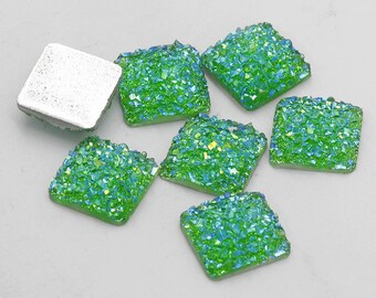 20pcs 12mm Square Druzy Cabochons Glitter Resin Cabochon 12mm Mermaid Scale Cabochons Resin Cabochons Choose Your Color, JC50