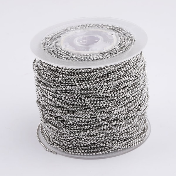 20m 1.5mm Stainless Steel Bead Chain - Bulk DIY Jewelry Making Charm Bracelet Chain - Handmade Chain- Bead Chain-Silver Necklace Chain,Ball