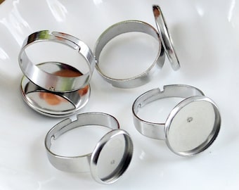 10pcs 10mm--20mm Stainless Steel Ring, Adjustable Ring Blanks, Stainless Steel Ring Base, Rings For Women, Hypoallergenic Cabochon Ring,B301