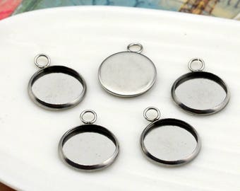 chs3059 10 Stainless Steel Round CABOCHON SETTING Bezel Frame Charms fits 30mm