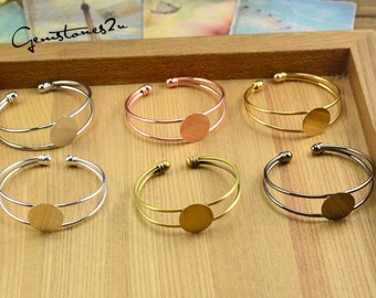18mm gold Plated cuff Round bangle Blanks Bezel bracelet bronze diy bracelet Cabochons setting Base Jewelry Supplies Wholesale et036-4w