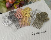 10pcs Hair Comb Filigree Floral Base Setting, Brass Blank Hair Barrette, Hair Accessories, Bridal Supplies, Hair Slide, Headband Findings