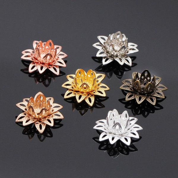 50pcs 7 Colors 16mm Raw Brass Filigree bead caps Flower Petals Stamping for bead wraps / caps / flower, 05287
