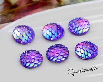 20pcs 8mm / 12mm Mermaid Cabochons Iridescent Mermaid Cabochon Fish Scale Dragon Snake Skin Cabochons,Resin Round Cabochons Y-2, NL2