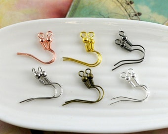 100pcs / 200pcs  Copper Earring Hooks,Antique Copper Ear Hooks,Copper Ear Wires,Fish Hook Earrings,Copper Earring Wire --6 Colors