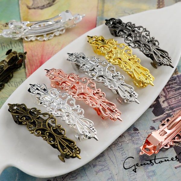 10pcs 55x15mm Filigrana Floral Hair Barrette Base Setting, Brass Hair Barrette, joyería Vintage Hair barrette--6 Colores disponibles