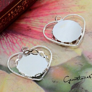 10pcs Bright Silver 14mm Brass Round Lace Cameo Base Setting Pendant