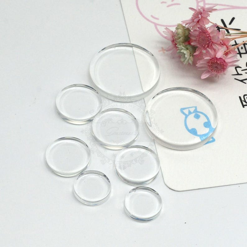 Flat Clear Glass Tile, Round Transparent Glass Cabochons, Clear Glass Covers for Blank Pendant Trays, Bezels & Findings, 12 Size available image 1