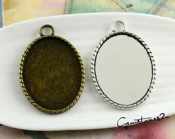 5pcs Pendant Trays- 30x40mm Filigree Frame Oval Bezel Setting, Antique Silver/ Antique Bronze as your choice, Cabochon Pendant Base