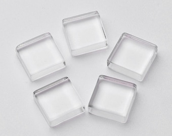 50pcs Flat Clear Glass Tile, Square Transparent Glass Cabochons, Clear Glass Covers for Blank Pendant Trays, Bezels & Findings, 7 Size