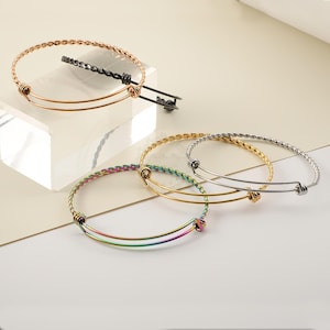 5pcs 3.2mm Twisted Stainless Steel Adjustable Bangle Double Loop Adjustable Wire Bangle, Stainless Steel Braided Bangle Bracelet, BU743
