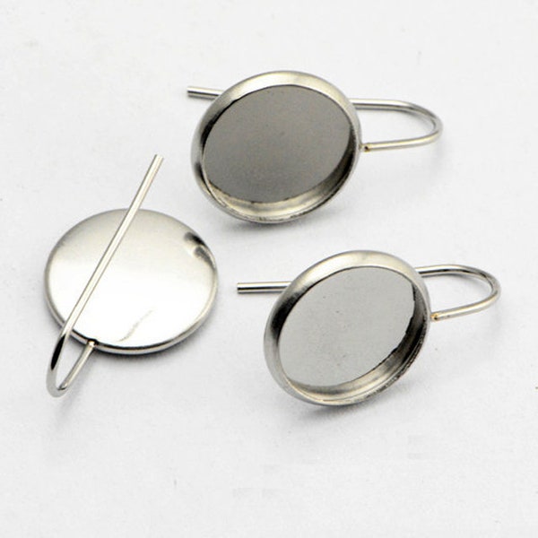 20pcs Earring Blank--stainless steel french earwires hooks 8mm / 10mm / 12mm / 14mm / 16mm / 18mm French Earwires Hook With Round Pad, BU447