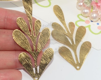 62x26.6mm Single Hole Raw Brass Brushed leaves Pendant Charms, Brass Branch Pendants, Brass Base/Brushed Leaf /Pendant ,Jewelry Supplies, 15