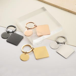 5pcs square keychain, keyring supplies, Stainless steel blanks, Gold stainless steel blanks, Mirror Polished Engraving Keychain, J633