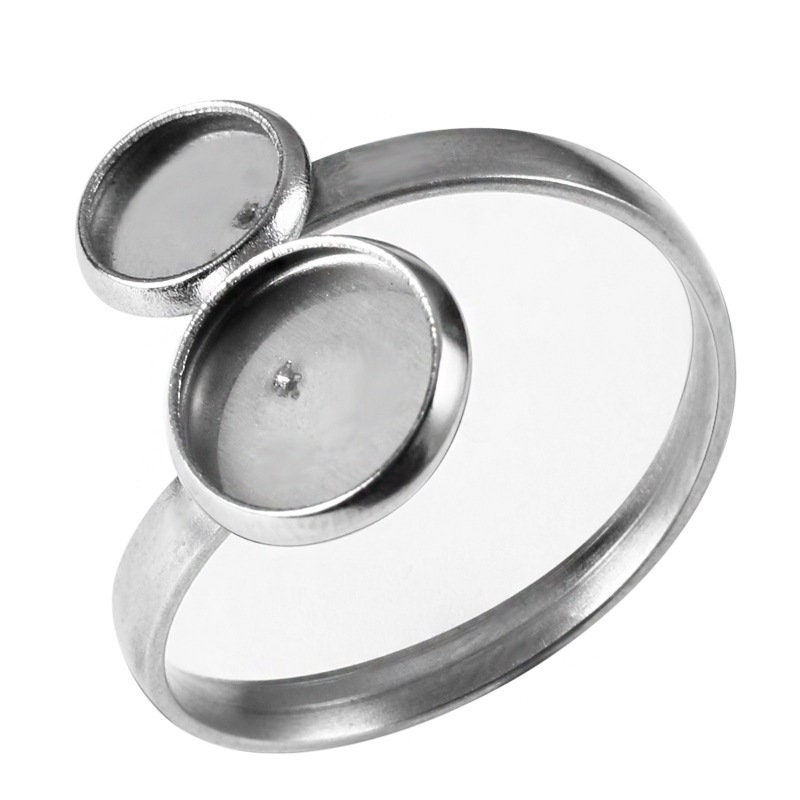 925 Sterling Silver Adjustable Ring Blank with 12-16 mm Round Bezel Setting  with Decorative Crown Trim