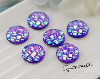 20pcs 12mm Mermaid Cabochons Iridescent Mermaid Cabochon Fish Scale Dragon Snake Skin Cabochons, Stripe Resin Round Cabochons JC33