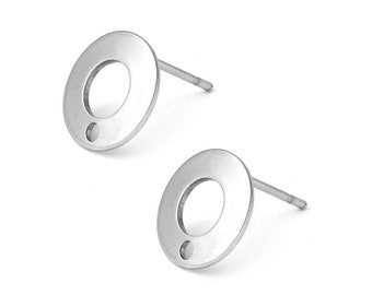 100pcs Stainless Steel Bezel Earring Studs, Stainless steel Earring post hypoallergenic 10mm ring, Bezel earring Blanks with backs, BU800