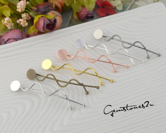 S 24-2/" BARRETTE Snap Clips w// Glue Pads CHOOSE COLOR -Tear Drop Shape Blanks