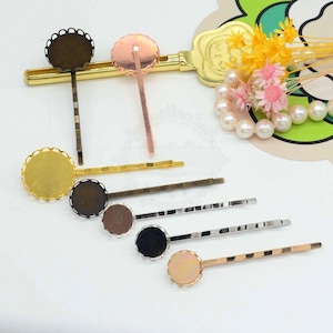 20pcs Hair Clips- Brass Round Bezel Setting, Hair Barrette With 12mm/ 14mm/ 20mm Cameo Base, Hair Snap Clip With Cameo Base Setting, 05739