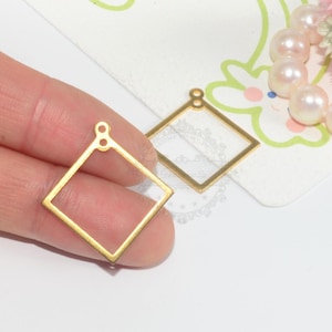 50pcs 25mm Two Hole Raw Brass Open Square Findings, Brass Square Pendant Charms, Earring Findings, Geometric Stamping, Jewelry Supplies,141