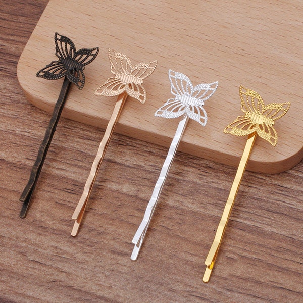 30pcs 17mm Butterfly Bobby Pin, Bijoux en laiton vintage Épingles à cheveux, Découvertes de cheveux, Pinces à cheveux en métal, Fournitures pour cheveux DIY, 08433