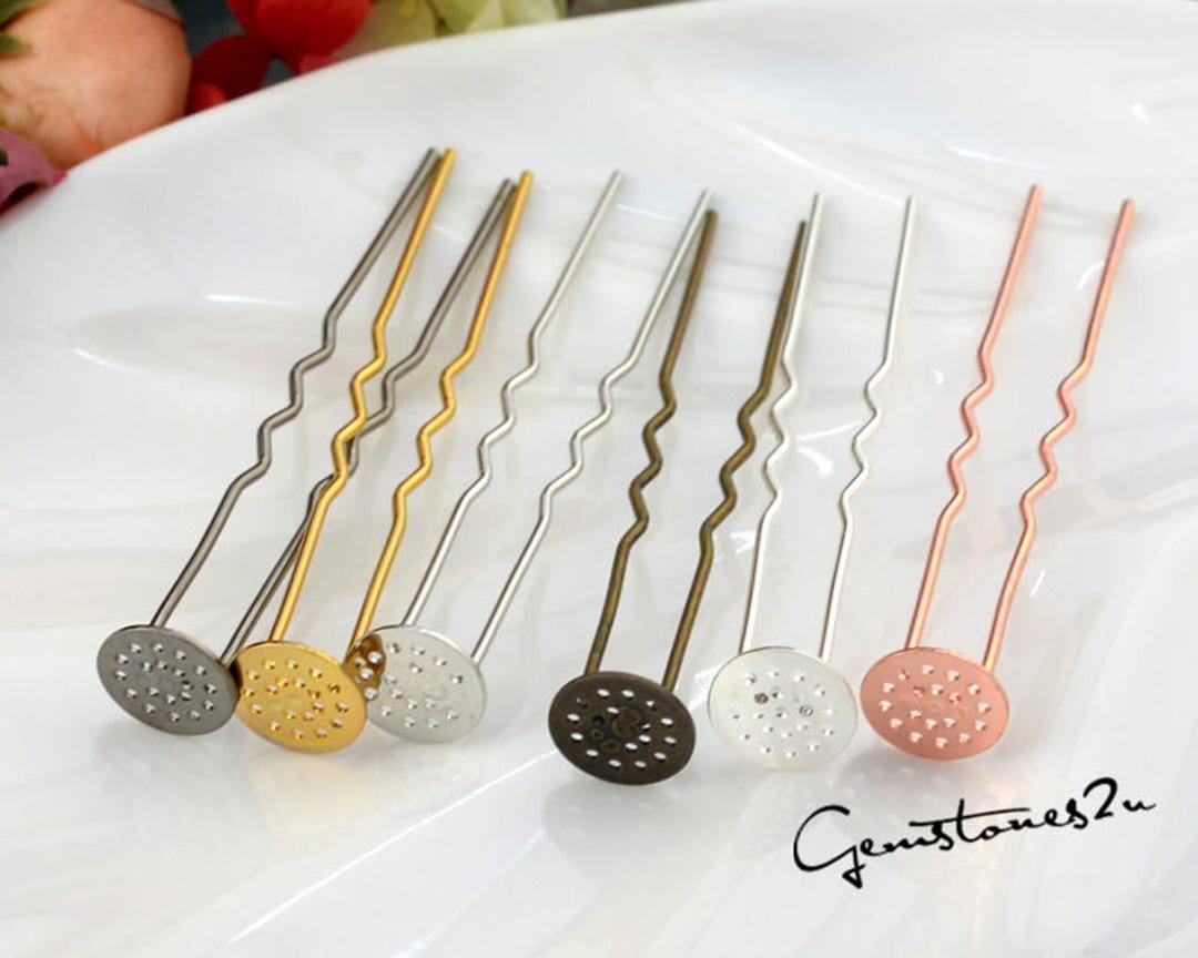 20pcs Brass Cameo Setting Hair Pins, Wedding Hair Pins, Prom Hair Pins, U Shape Hair Pins 12mm