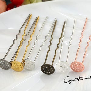 20pcs Brass Cameo Setting Hair Pins, Wedding Hair Pins, Prom Hair Pins, U Shape Hair Pins 12mm Cameo Base Clips -- 6 Colors available