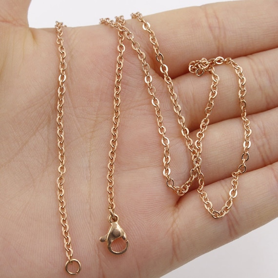 20pcs 2mm Gold Stainless Steel Link Chains in Bulk Necklaces+5 cm extend  chain