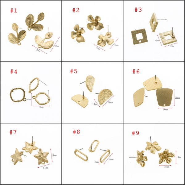 Matted gold Plated Zn Alloy Earring charm, Earring Stud, Earring post, Special shape earring connector, Earring findings, jewelry supply,E01