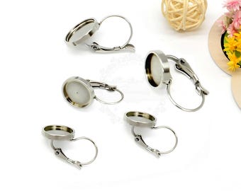 20pcs 6mm 8mm 10mm 12mm Thicken Stainless Steel Earring Blank Base, DIY French Lever Drop Earrings Studs Setting, PZ65