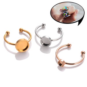 10pcs Open Bezel Cup Ring Blank, Round Cabochon Settings,Bezel Ring Base Setting,Gold Stainless Steel Blank Ring Tray,Adjustable 4-12mm,B682