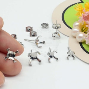 50 pendientes de acero inoxidable de 5-10 mm con forma de garra de perla, con base y cierre de aro, con bisel y cierre, BU497-500