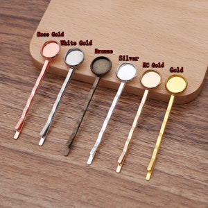 20pcs Hair Clips Brass Round Bezel Setting, Hair Barrette With 10mm/ 12mm/ 14mm Cameo Base, Hair Snap Clip With Cameo Base Setting image 2