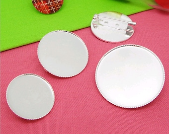 Base de broche 10pcs - Broche à broche à verrouillage facile en argent brillant, réglage de lunette ronde en dents de scie de 20 mm/25 mm/30 mm, base de broche ronde, broche en gros