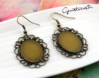 10pcs Antique Bronze Brass French Earwires Hook With 18x25mm Oval Pad, Oval French Earrings, Blank Earwires Findings, Earring Finding Base
