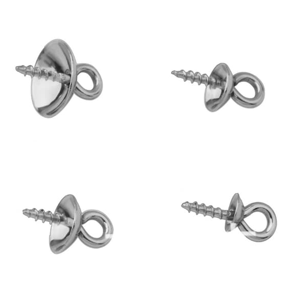 May include: Four silver-toned screw-on bead tips for jewelry making. Each tip has a small loop and a screw-on cap.