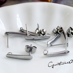 20pcs Earring Post, Surgical Stainless Steel Bezel Earring Studs, 3x15mm rectangle Earring Studs, No allergic Earring Posts, BU274
