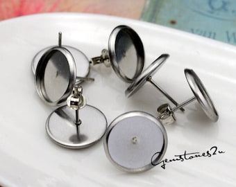 50pcs 6mm-20mm Stainless Steel Bezel Earring Studs, Cabochon Setting Earring Blank,Bezel earring Blanks with backs