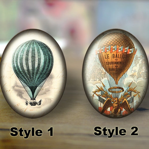 Hot air balloon Dome Glass Cabochons, Flat back Cabos, Handmade Photo glass cabochons, Illustration cabochons, Digital cabochons