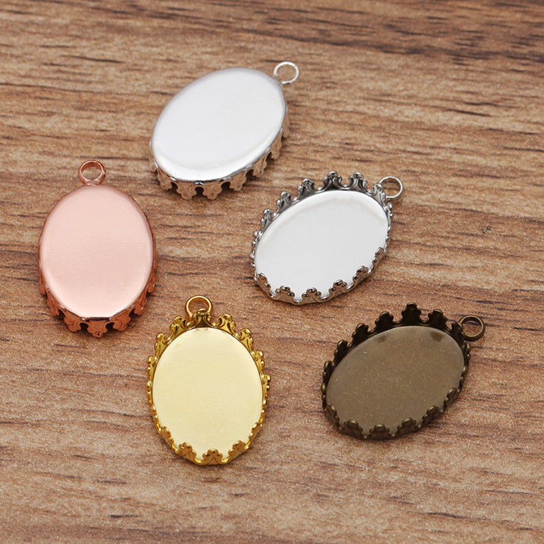 20pcs Antique Bronze, Silver, Gold 13x18mm / 18x25mm Brass Oval Cameo Base Setting Pendant, 05389 image 1