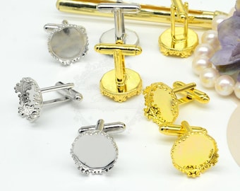 20pcs Cufflinks, Blank Cufflink tray, French Style Cufflinks, Metal Plated Cufflink, With 15mm Round Crown Pad Base Settings, 05923