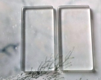 20pcs Flat Clear Glass Tile, Rectangle Transparent Glass Cabochons, Clear Glass Covers for Blank Pendant Trays, Bezels & Findings, 2 Size