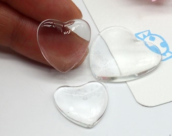 Glass Heart Cabochons Wholesale, Hand-Cut and Fired, Crystal Clear Colorless Glass, transparent glass covers