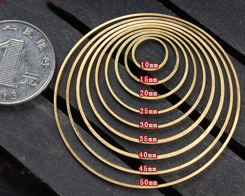 100pcs Raw Brass Hollow Circle Rings Pendants Charms,Raw Brass Round Findings, Brass Wire Frame, Geometric Findings, Jewelry Supplies, 136 image 2